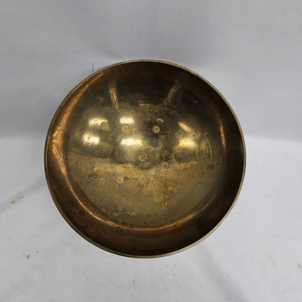 VINTAGE  ZY India World Gift‎ Brass Footed Pedestal Bowl BRASS ETCHED